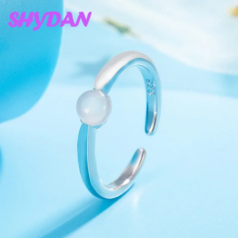 SHYDAN 925 Sterling Silver 18K Gold White Jade Marrow Egg Noodles Open Adjustable Rings For Women Girls Fashion Jewelry