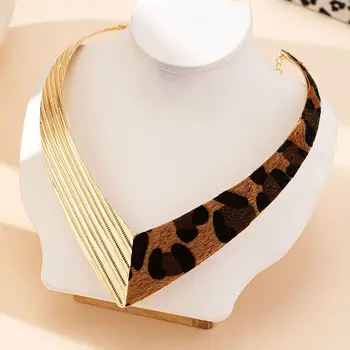 時尚新款幾何V字領皮革豹紋設計,復古誇張性感簡約項鍊首飾 10 最佳銷售 豹紋項鍊 - №7