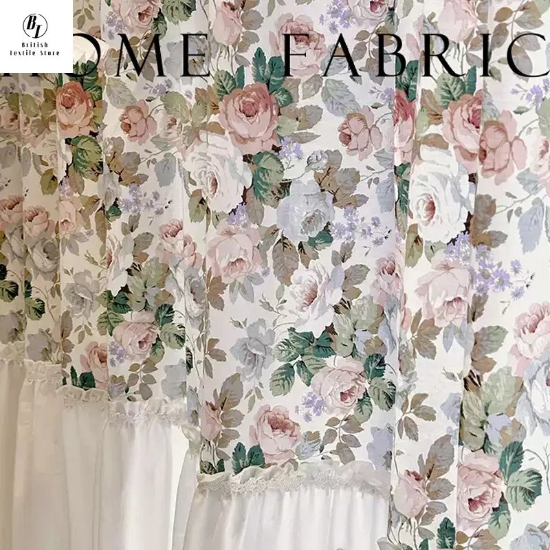 

Custom Size！！French Romantic Skirt Oil Painting Printing Patchwork Curtains for Living Dining Room Bedroom Balcony Decor Window