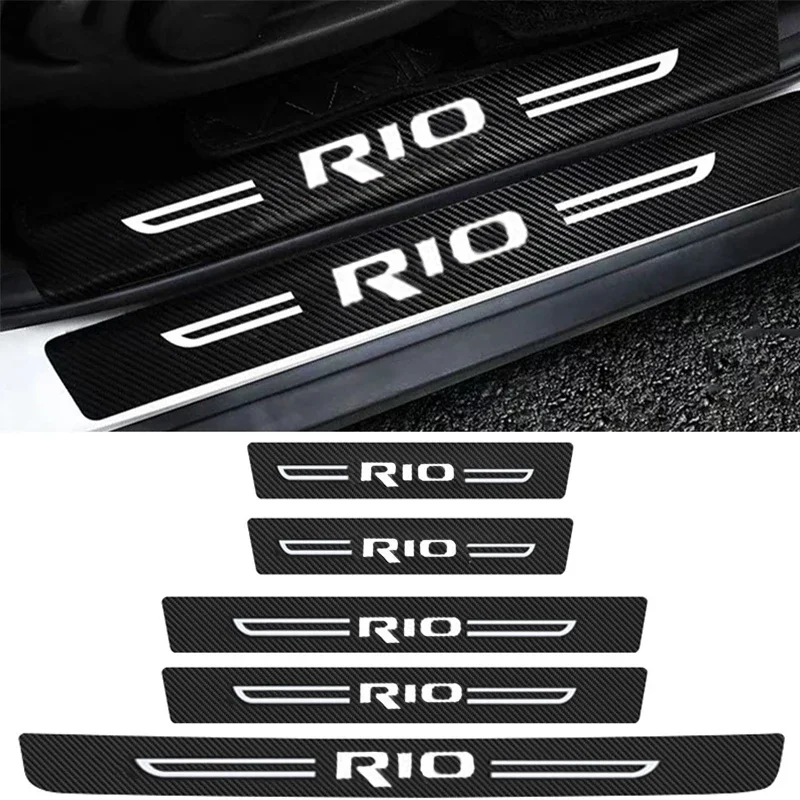 Carbon Fiber Car Door Sill Threshold Anti Scratch Stickers Waterproof Decals Tape Interior for KIA Rio Logo 3 2 4 1 Accessories