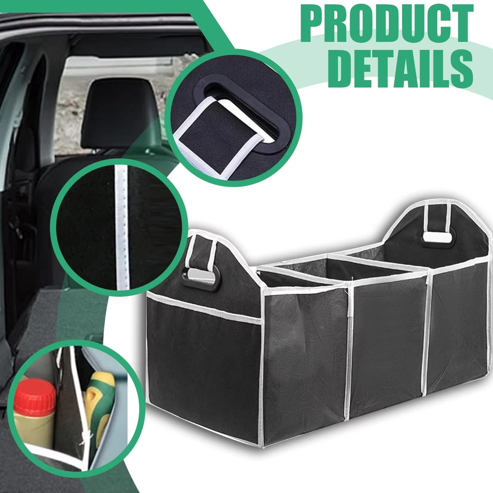 Collapsible Car Trunk Storage Organizer Portable Multi-Compartment Cargo Box With Handles For Suv Truck Auto Interior Storage