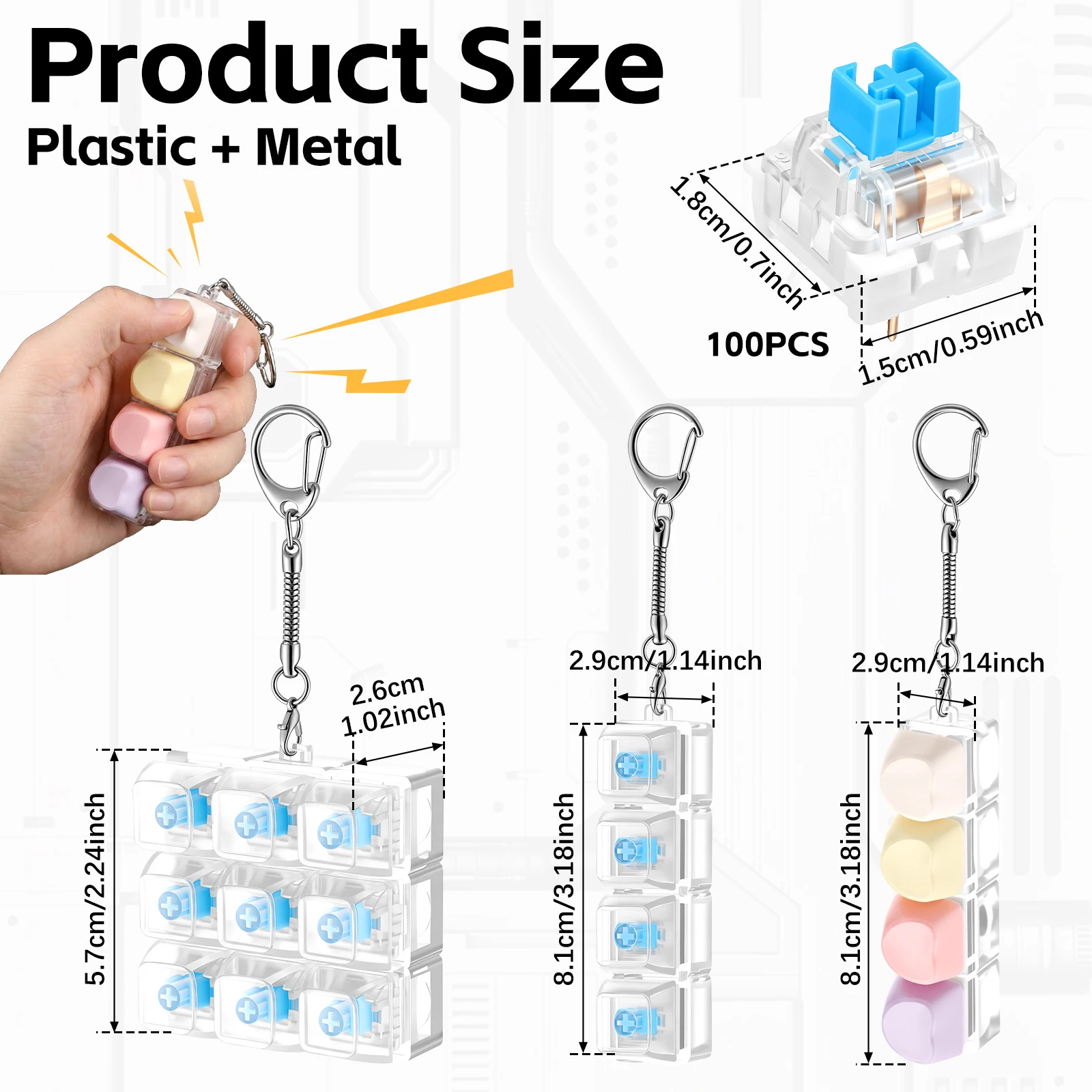 100PCS Blue Mechanical Keyboard Switches 3 Pin MX Clicky Switches For 3D Printed Fidget Clickers DIY 3PCS Keyboard Clicker Toy