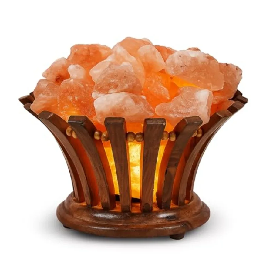 

Himalayan Salt Lamp Basket Salt Lamp with Wooden Bowl Authentic Himalayan Crystal Night Light Natural Pink Rock for Bedroom, Li