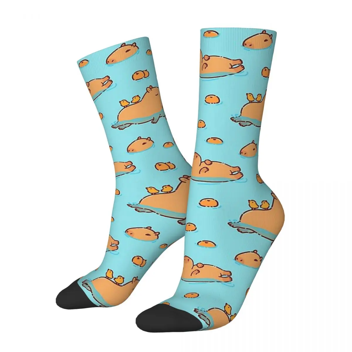 

Retro Swimming With Oranges Men's Socks Capybara Unisex Street Style Seamless Printed Funny Crew Sock Gift