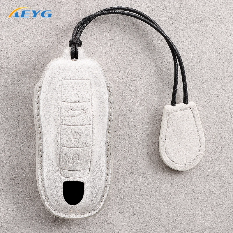 Leather Car Key Case Cover Fob For Porsche Panamera Cayenne Cayman 718 971 911 9YA Macan Boxster Carrera Taycan Accessories