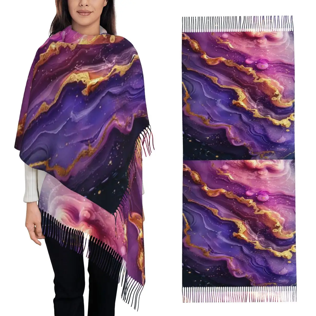 

Hues мраморный агат геометрический современный шарф шарфы с кисточками для женщин мягкие теплые шали и накидки длинная осенне-зимняя шаль накидка