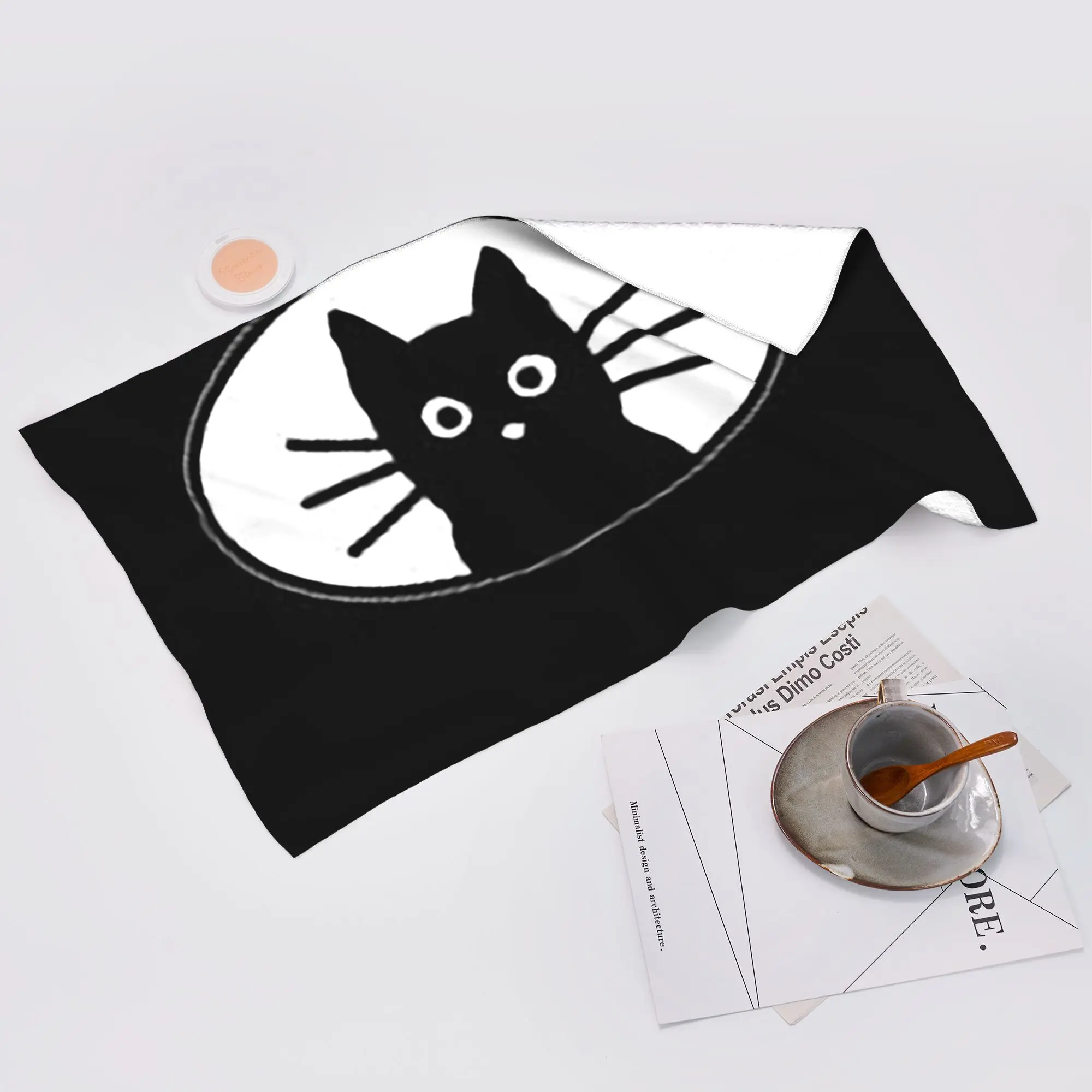 Custom Black Cat Fac Soft Face Towel Quick Dry Pool Bath Cotton Towels Absorbent Quick
