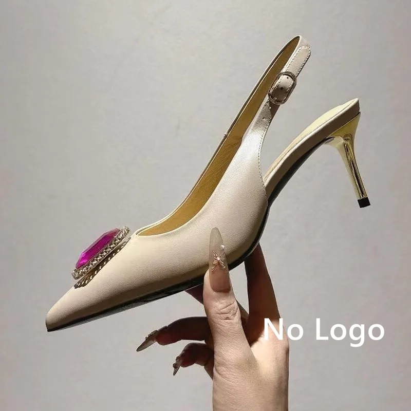 Summer fashion sparkling rhinestone decorated high-heeled sandals for women satin shallow mouth pointed  banquet dress shoes view 3