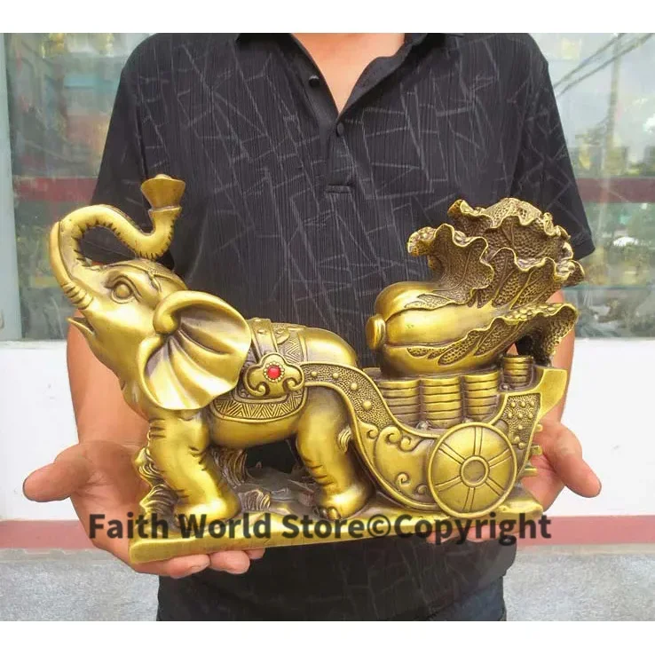 34CM HOME office SHOP TOP efficacious Money Drawing GOOD LUCK Mascot # Thailand India elephant GOD FENG SHUI Brass statue