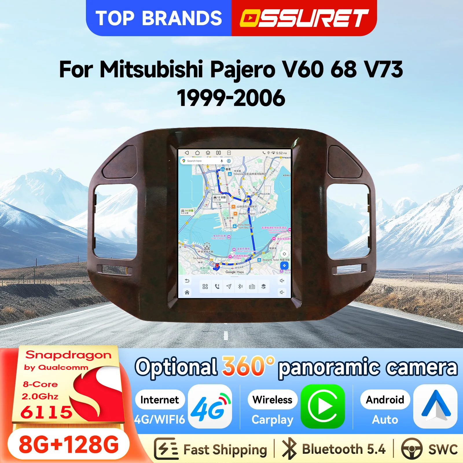 OSSURET Schneller Versand 9,7 Zoll Android 15 Autoradio für Mitsubishi Pajero V60 V68 V73 1999-2006 Autoradio Wireless CarPlay Android Auto GPS-Navigation Bluetooth Video-Player 4G WIFI DSP RDS Audio
