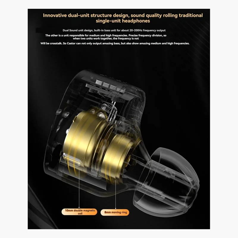 Ingenious-KZ Castor In Ear Headphones Hifi Bass Sound Noise Isolating Dual-Dynamic Driver Wired Earbuds