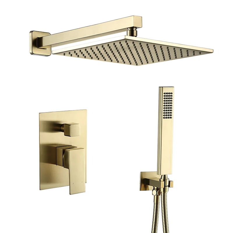 

Light luxury matte brushed gold all-copper concealed concealed concealed embedded wall bathroom square shower