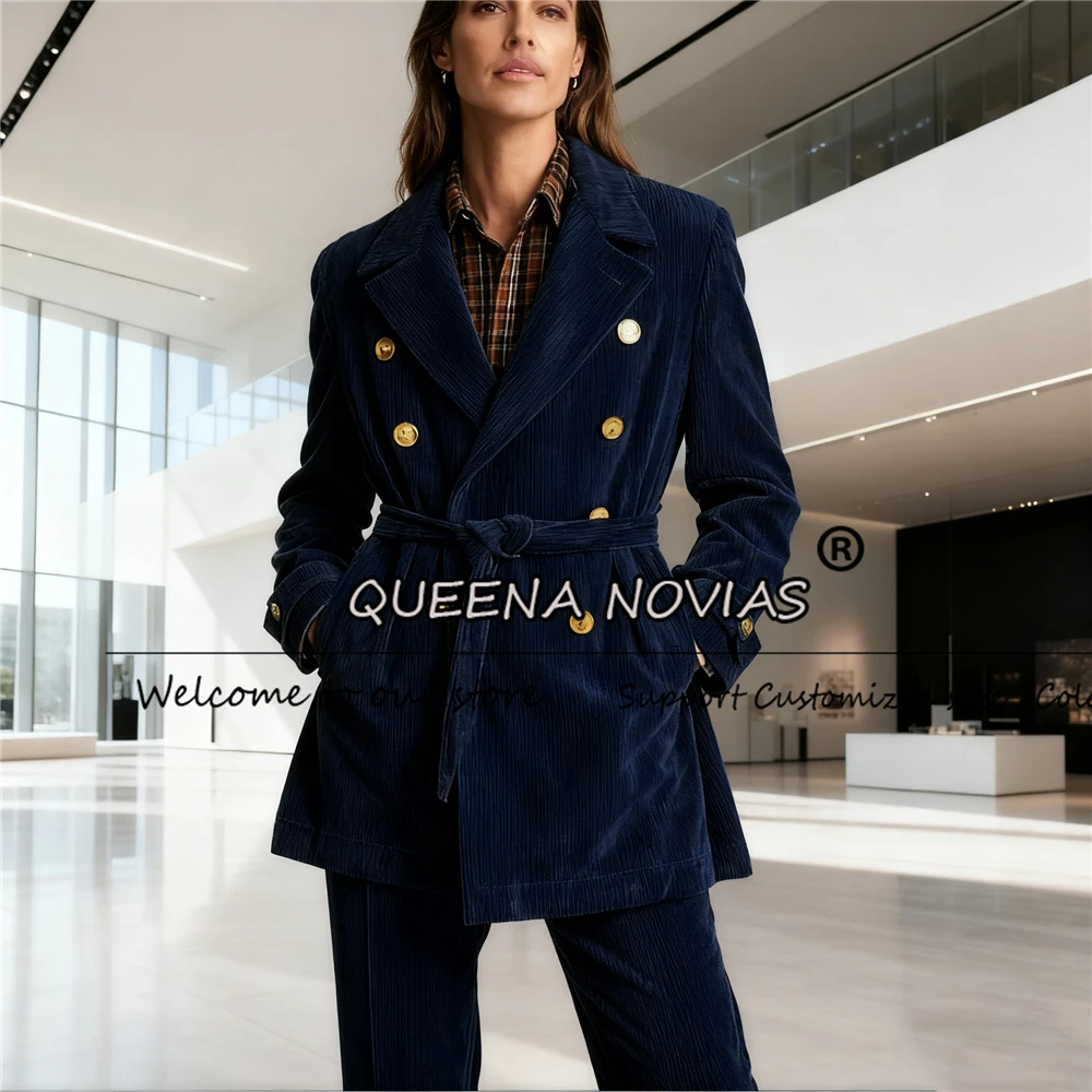 Vintage bordeaux corduroy pakken dames 2-delige jas broek aangepaste dames zakelijk kantoor feest prom blazers vrouwelijke smokings