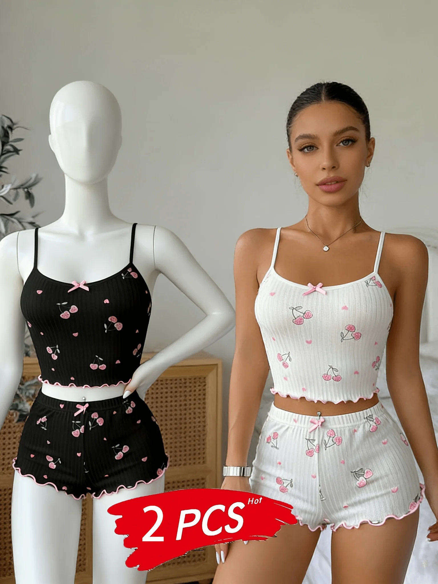 

Шорты на бретельках в европейско-американском стиле с вишнёвым принтом, пижама Pure Desire, многофункциональные для йоги, домашней носки, пляжа