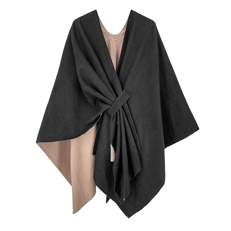 

Winter Warm Ponchos And Capes Men Women Shawl Double-Sided Wearable Thicken Blanket Soft Scarf Cashmere Wraps Pashmina Bufanda