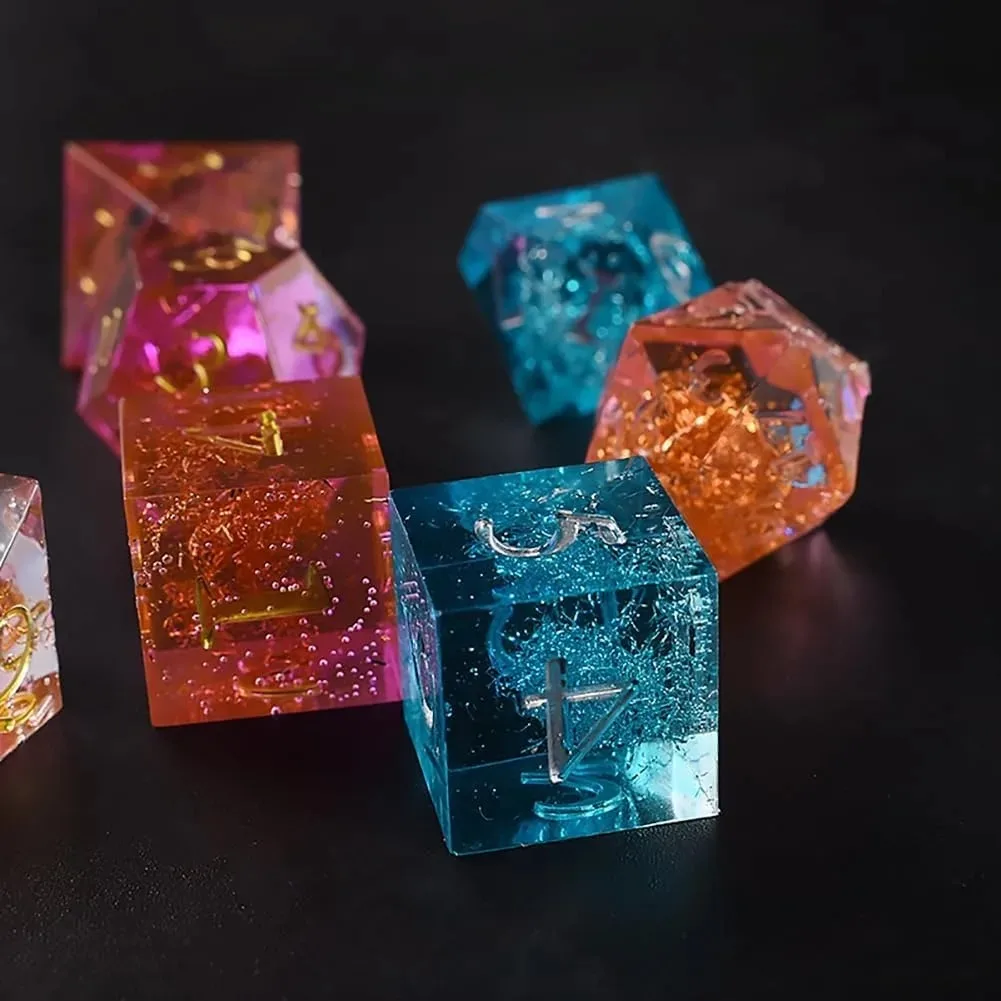 DIY DND قالب سيليكون النرد ذو الحافة الحادة لقالب نرد الراتنج 7 قطع