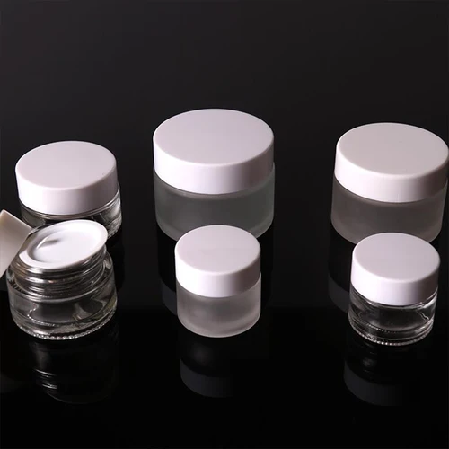 Imagen 2 del producto Tarro de vidrio esmerilado blanco con tapa transparente, envase de embalaje de cosméticos vacío, 5g, 10g, 20g, 30g, 50g, 100g