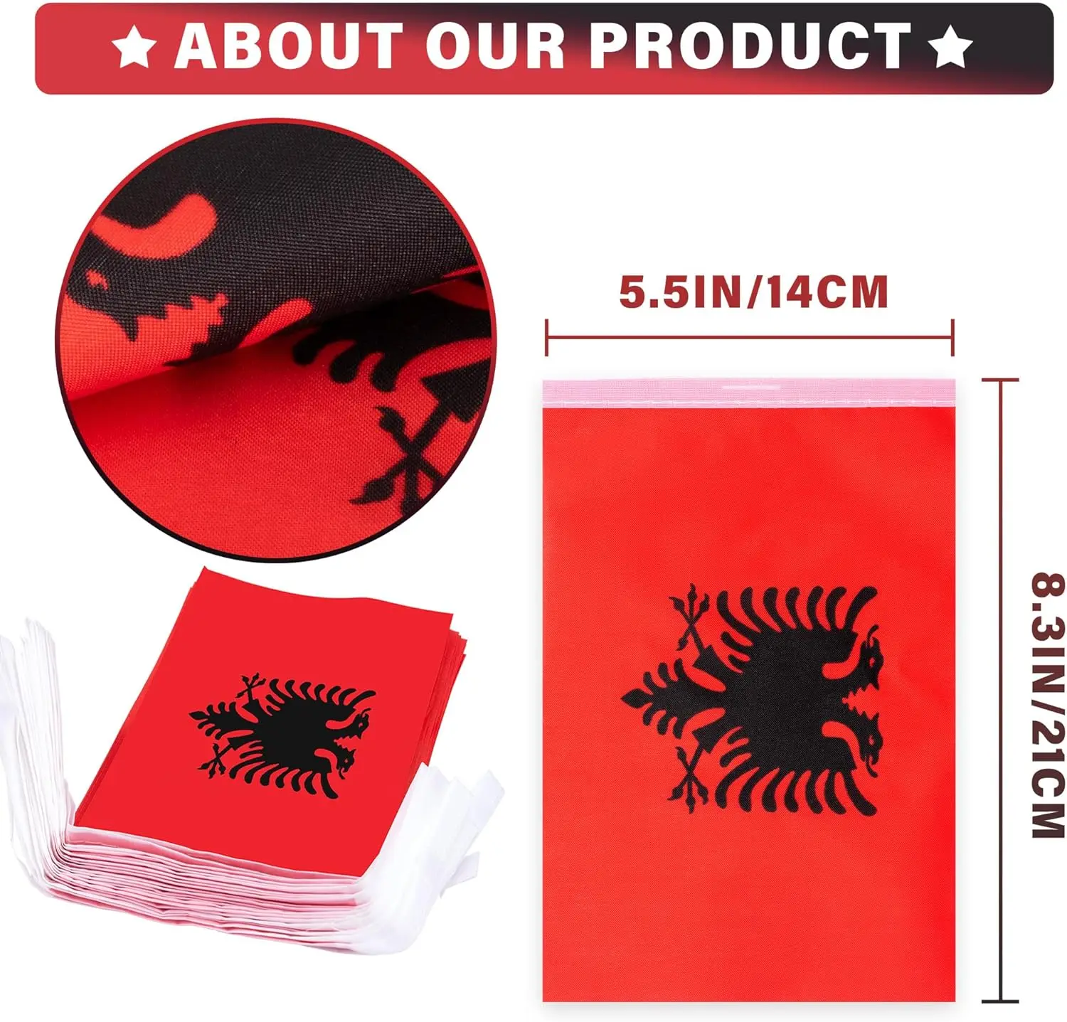 Bandera Albania 14x21 cm – Banderín cadena para festivales - imagen 2