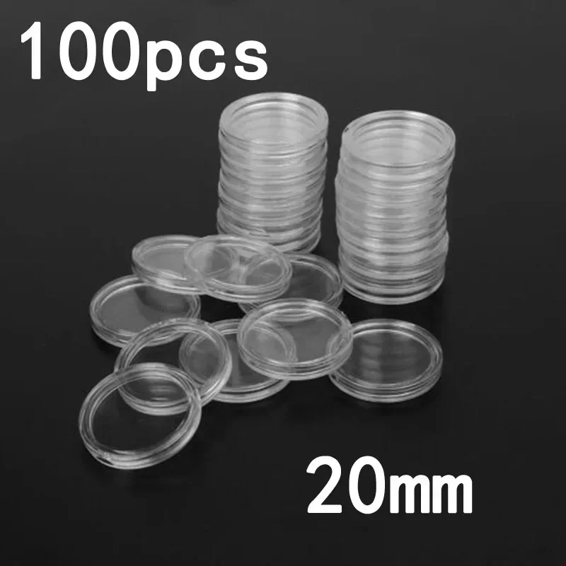 

100Pcs 20MM Transparent Plastic Coin Holder Coin Collecting Box Case For Coins Storage Capsules Protection Boxes Container