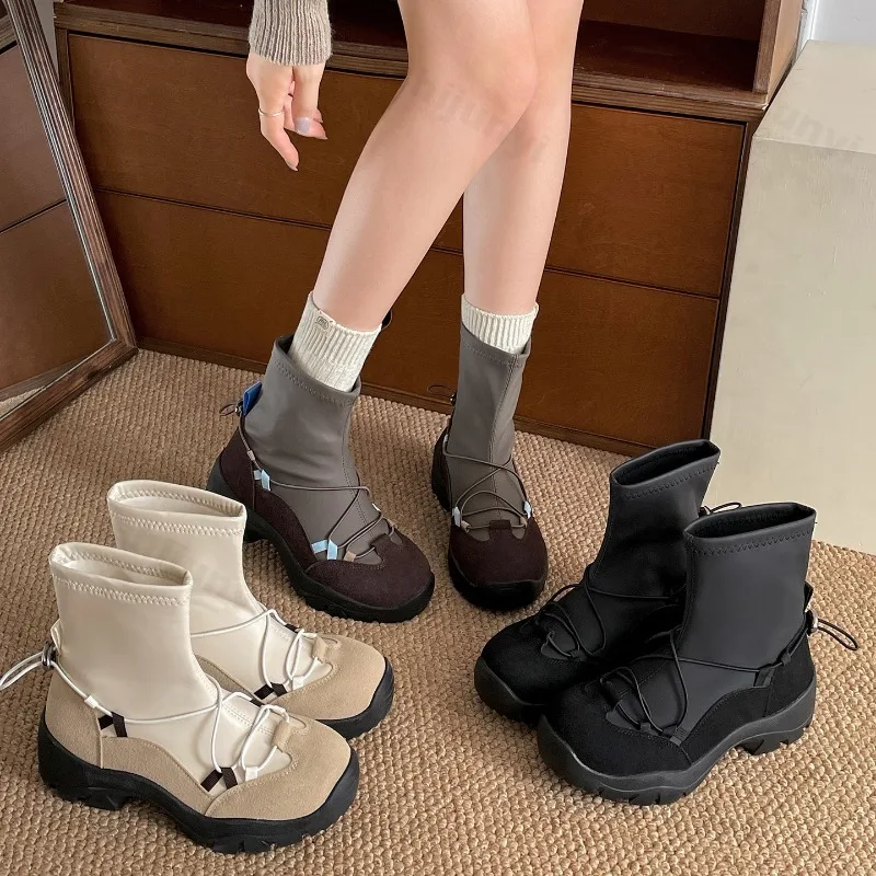 

Retro High Top Thick Soled Casual Sports Short Boots for Women 2025 Autumn New Fashion Versatile Comfortable Chunky Ankle Boots