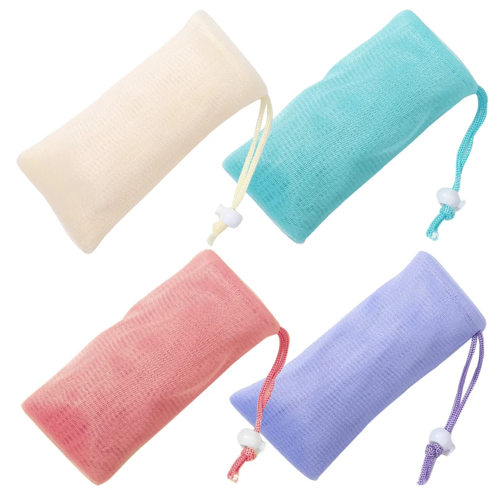 

4pcs For Shower Exfoliating Mesh Soap Bags For Soap Bars Mesh Bag Drawstring Portable Travel Use Foaming Net Bath Cleaning Tool