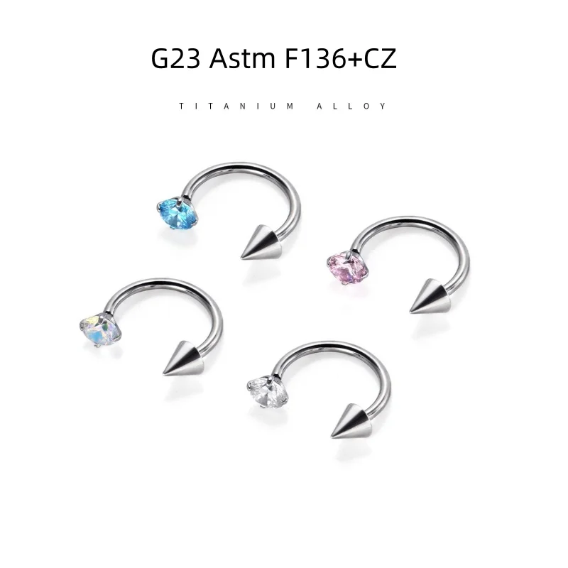 

50pcs G23 Titanium Piercing ASTM F136 CZ Lip Labret Ring Stud Ear Helix Tragus Cartilage Bar Eyebrow Horseshoes Body Jewelry