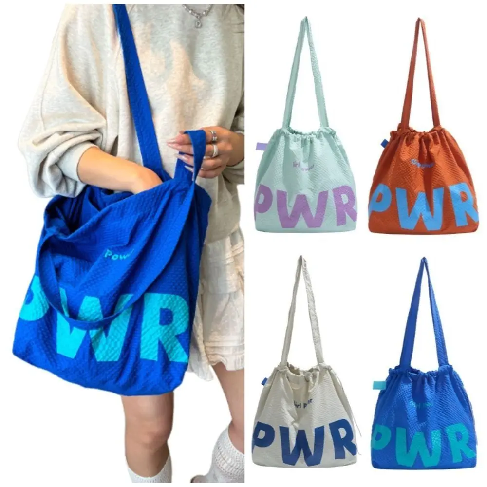 

Женская сумка через плечо в корейском стиле, портативная повседневная сумка на шнурке с буквенным принтом, экологически чистая нейлоновая сумка-ведро INS