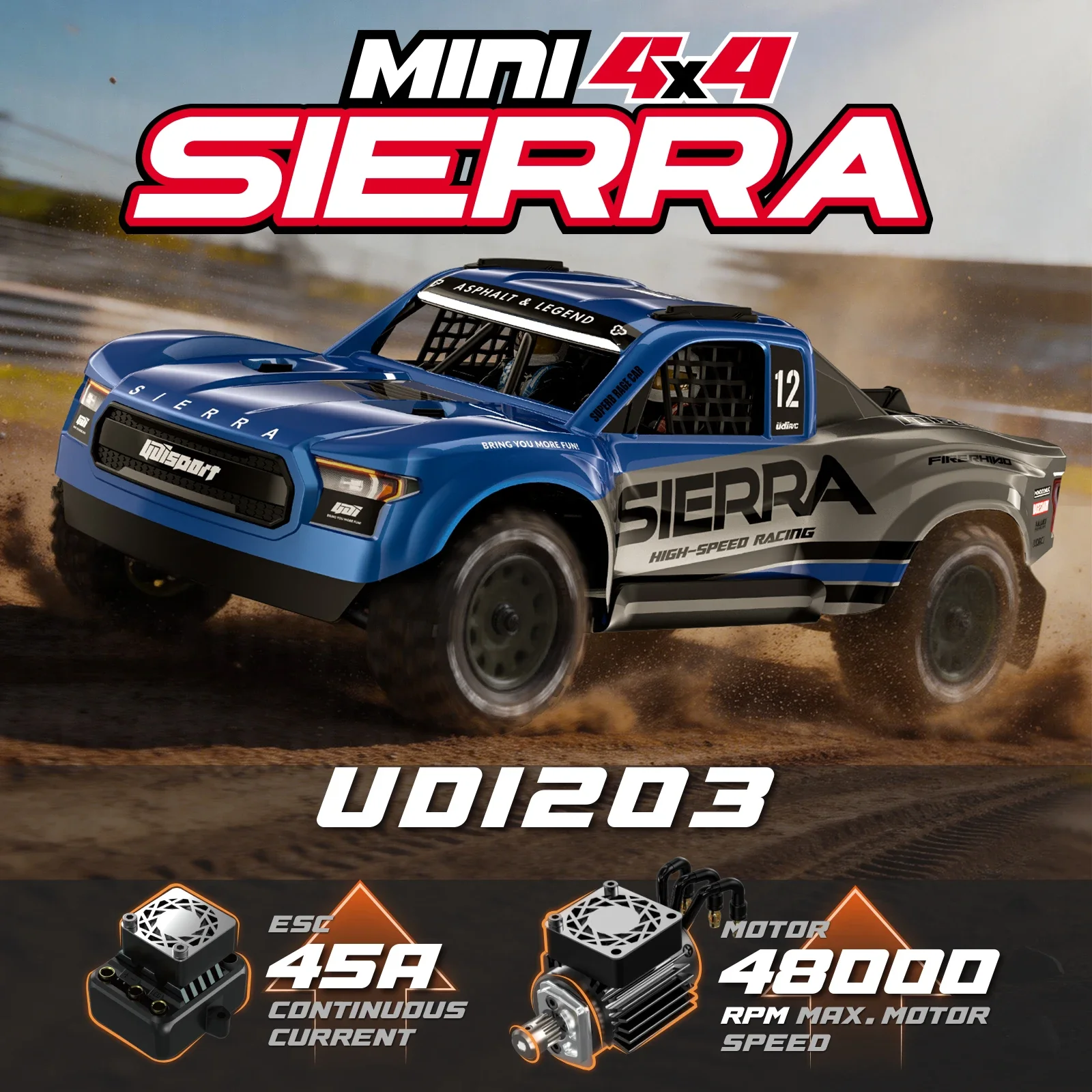 UDIRC 1/12 1/16 Scale SIERRA UD1613PRO UD1203 RC Desert Short Course Truck  All Terrain Off-Road Brushless Truck for Adult Hobby