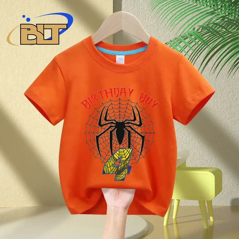 Spider 4th Birthday Boy T-shirt kids summer cotton short sleeve children's birthday gift