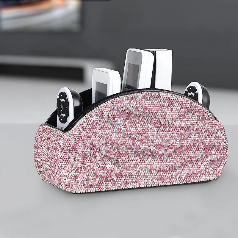 

Multifunctional Remote Control Storage Box Bling Rhinestone Makeup Brush Holder 5-grid Desktop Office Stationery Organizer