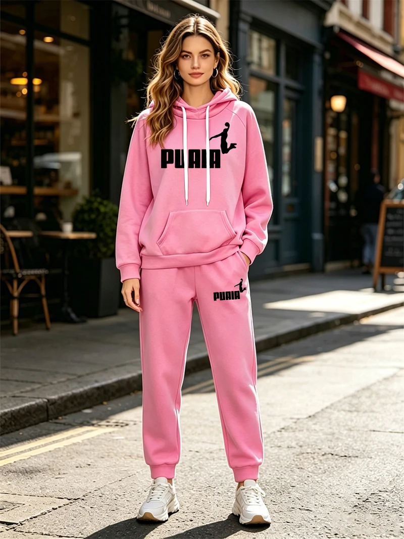 Herbst Winter Damen Trainingsanzug 2-teiliges Set Lässiger Kapuzenpullover Outfits Outdoor Sportbekleidung Warme Streetwear Damenhosen-Anzug – Detail 5