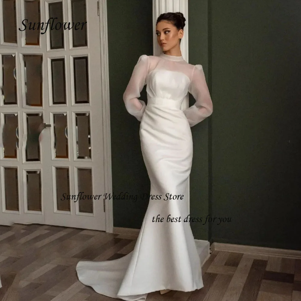 

Sunflower High Neck Mermaid Formal Evening Dress 2023 Slim Satin Floor-Length High-end Custom Wedding Gowns Court Train