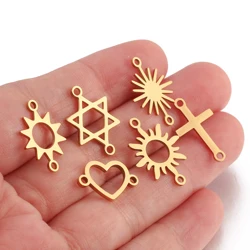 5Pcs Hollow Star/Moon/Sun Double Hole Charm Stainless Steel Necklace Bracelet Pendant DIY Link Connector Jewelry Making Supplies
