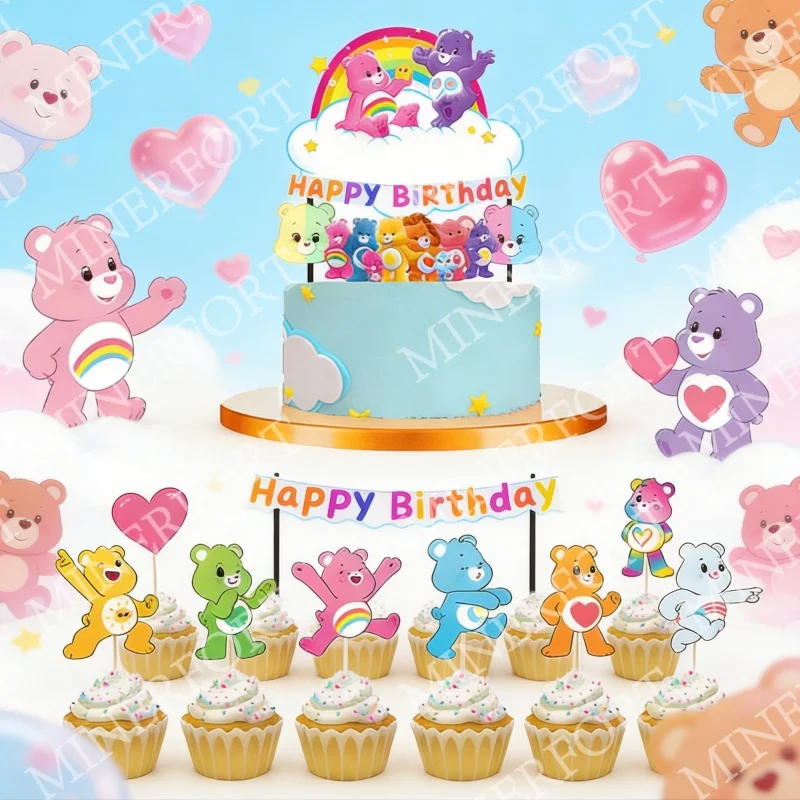 Care Bears Cupcake-Kuchenflagge Cartoon-Ornament für Geburtstag, Hochzeit, Babyparty, Festival, Picknick, Versammlung, Party-Dekoration – Detail 5