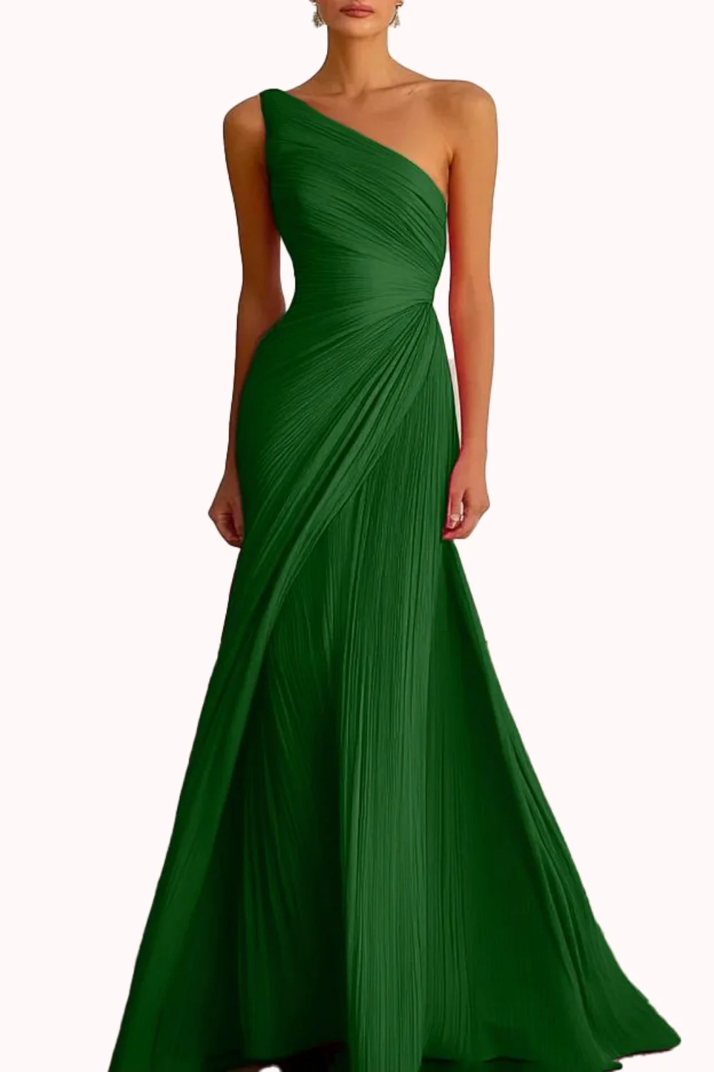 Green Chiffon One Shoulder Evening Dress Sleeveless Pleated Prom Dress Party Dress Floor Length Dress Corset Mermaid Customized