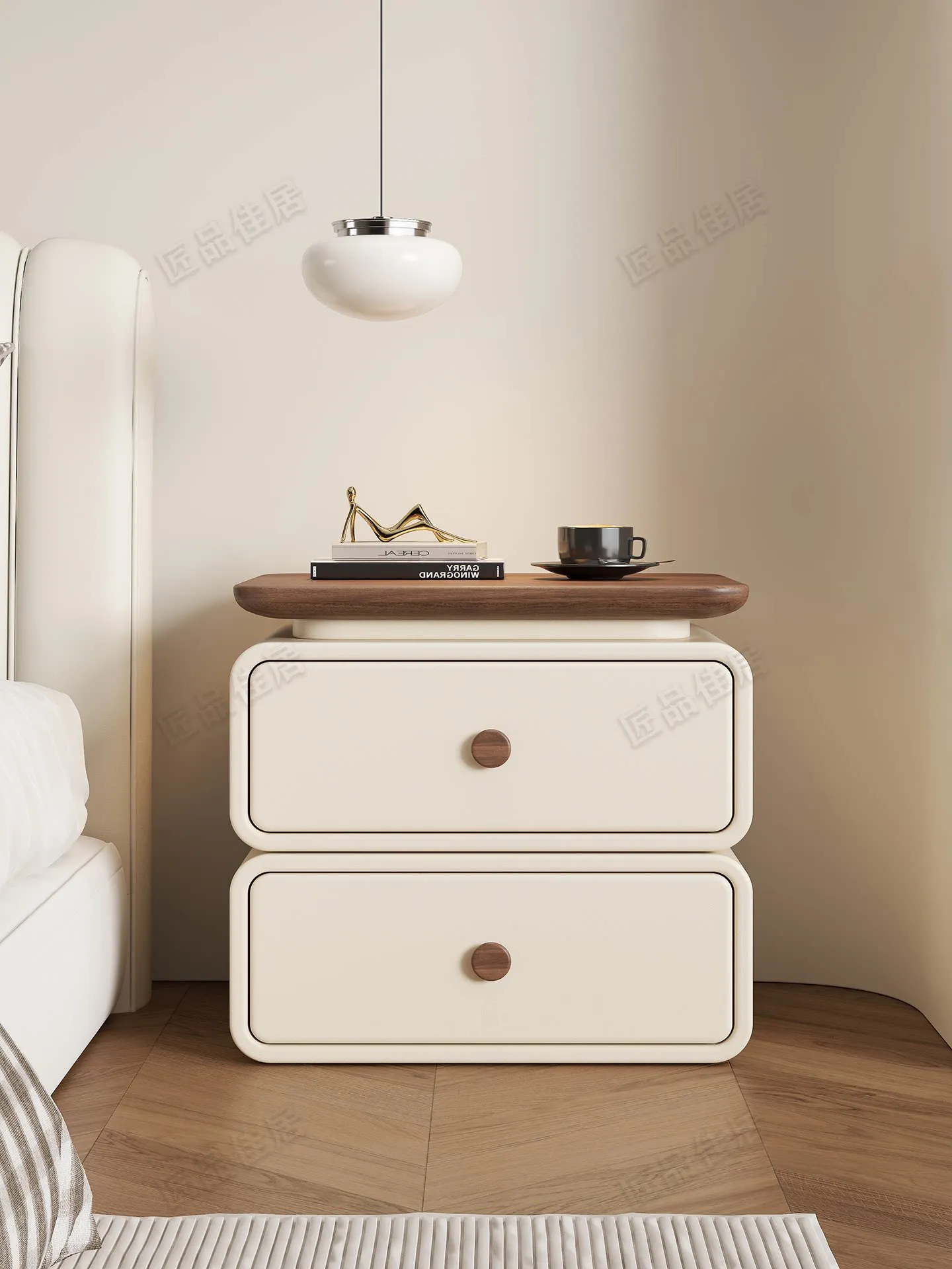 All solid wood bedside table medieval cream wind large size floor storage cabinet simple and modern