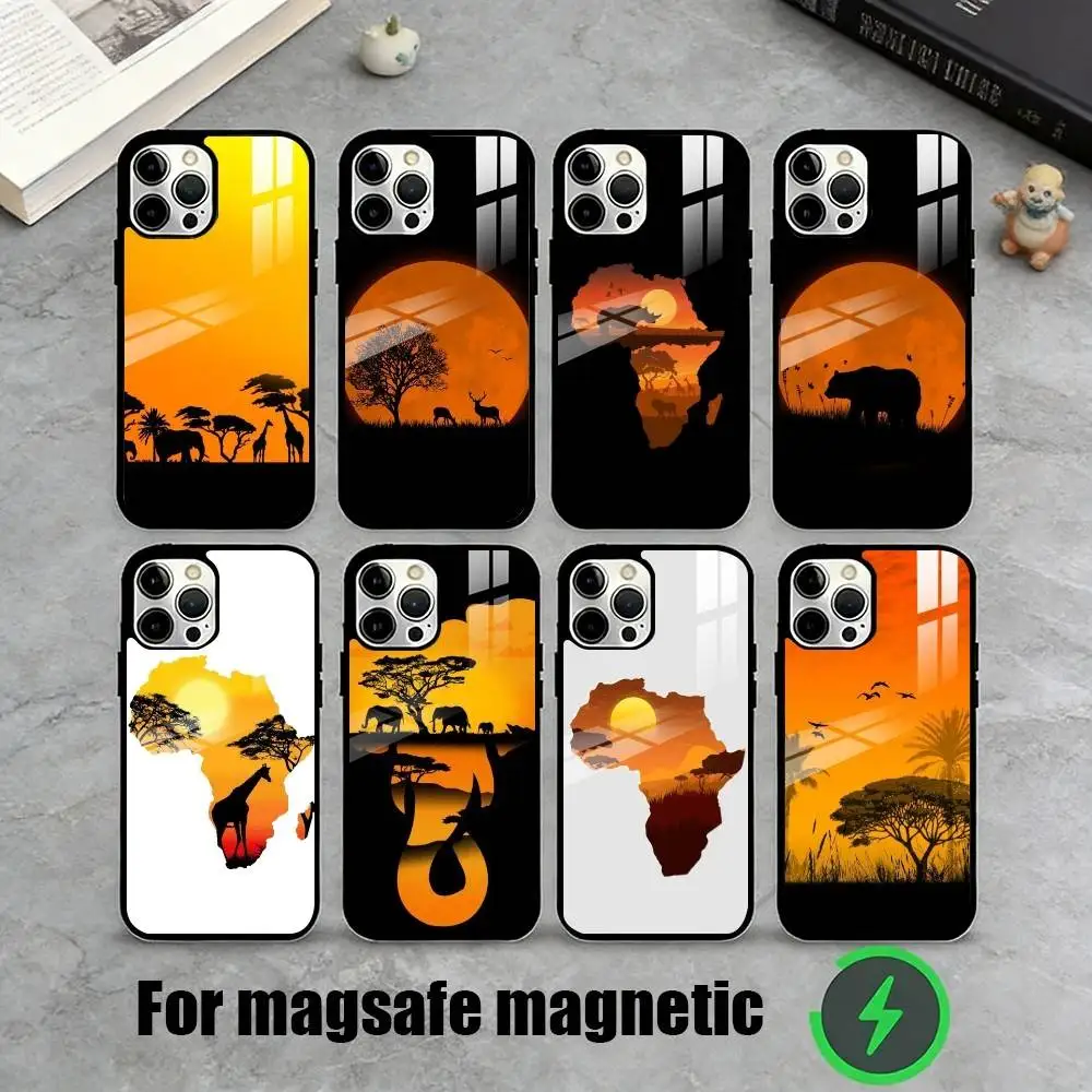 

A-Africa Map Art Phone Case For iPhone17,16,15,14,13,12,11 Plus,Pro Magnetic For Magsafe Wireless Charging