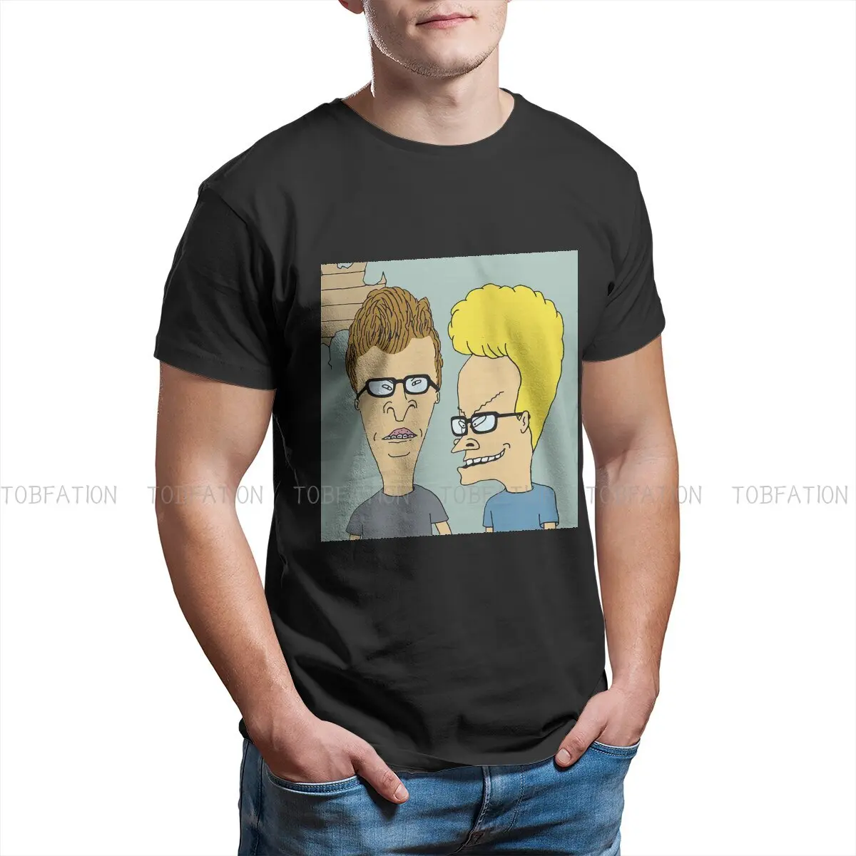 Beavis and Butthead Head Wearing Glass Head Shot Portrait Tshirt Men\'s Polyester Clothing Blusas T Shirt For Men