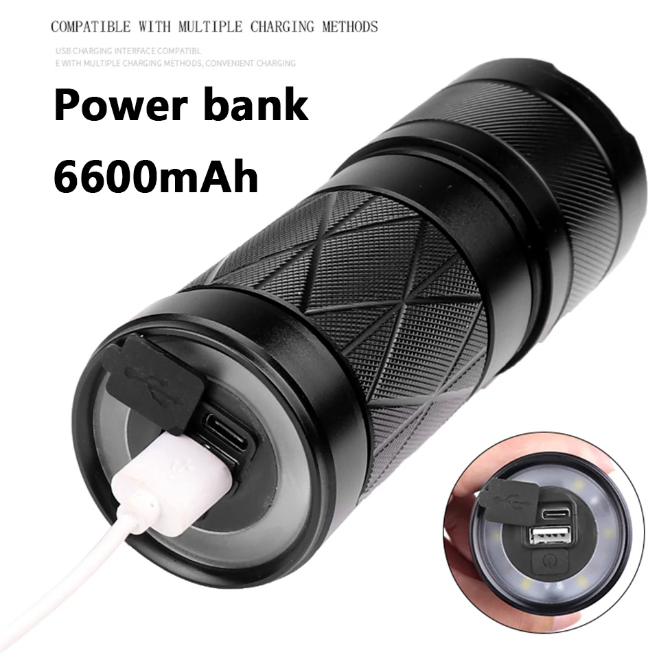 XHP360 Super Bright Led Double Head Flashlight Waterproof Rechargeable Zoomable Torch Work Light Spotlight Floodling Lantern