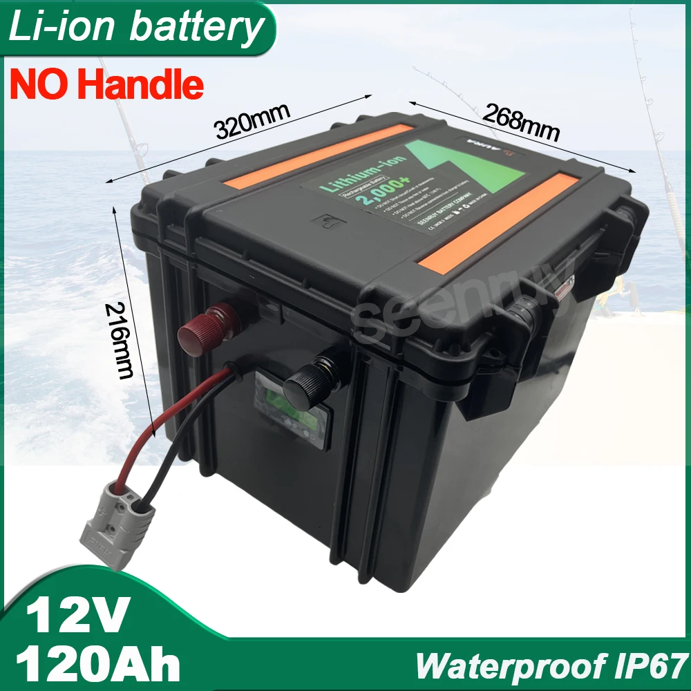 

NO Handle Waterproof IP67 12V 120AH Li-ion With 100A 150A BMS Lithium Polymer Battery For Fishing Boat Propel Trolling Motor