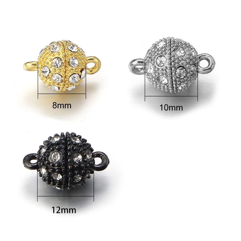 5PCS Alloy Round Crystal Magnetic Clasps 8mm 10mm 12mm Buckle Clasps Connector DIY Jewelry Making Clasps for Bracelet Necklace