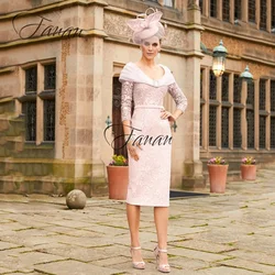 Customized Formal Lace Three Quarters Sleeve Mother Of The Bride Dresses Knee Length Prom Simple Sheath vestido de gala