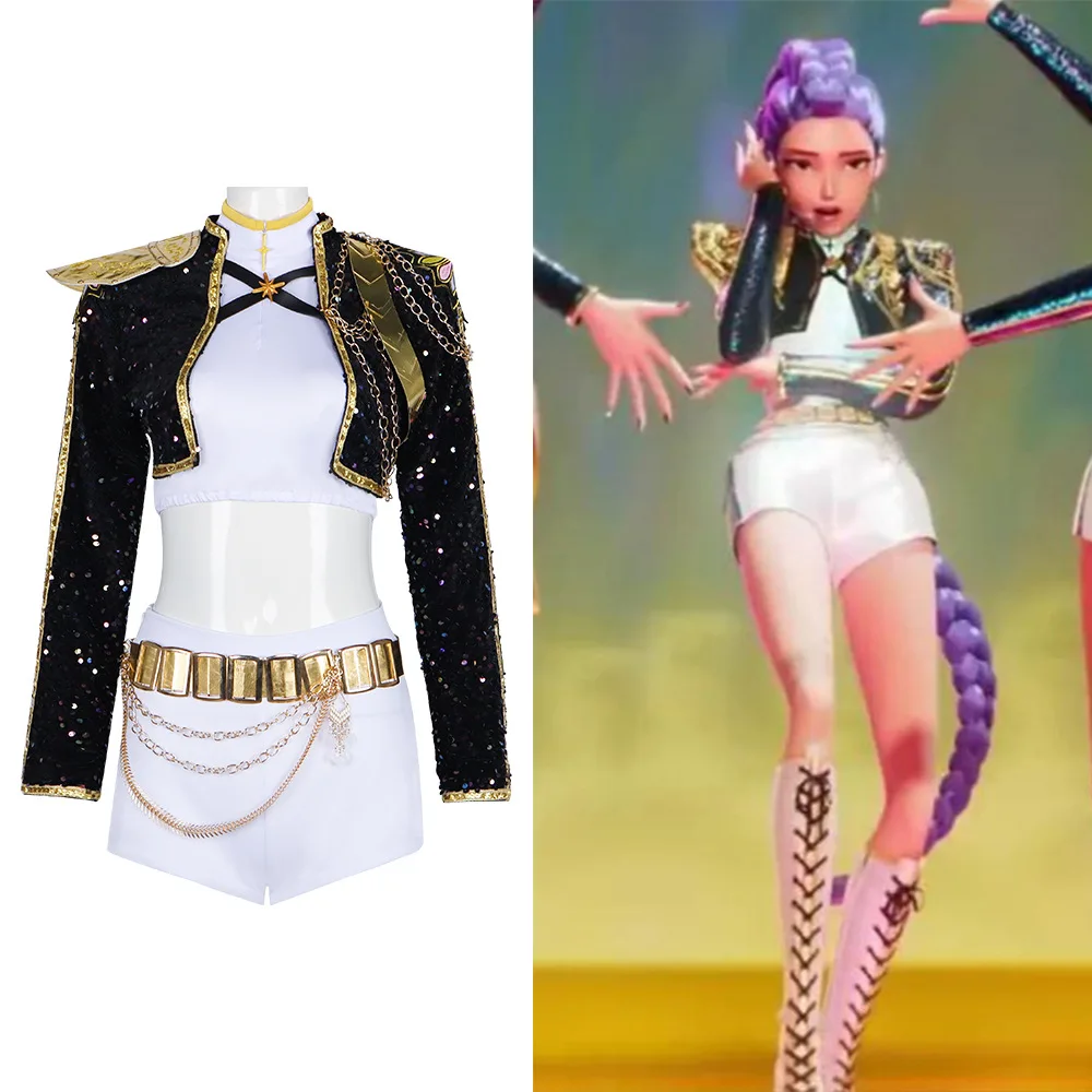 Kostum Cosplay K-POP Demon Hunter Rumi Hitam untuk Panggung, Halloween, Pertunjukan Anime, Kostum Halloween
