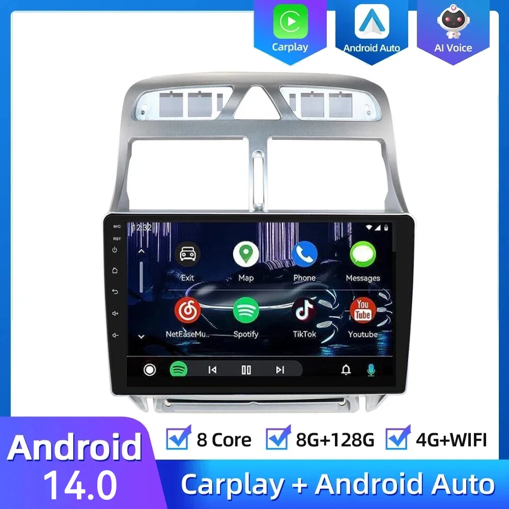 

9"INCH Android 14.0 2DIN 4G+WiFi DSP Car Radio Multimedia Video Player For Peugeot 307 2002-2013 Navigation GPS 2 din Carplay