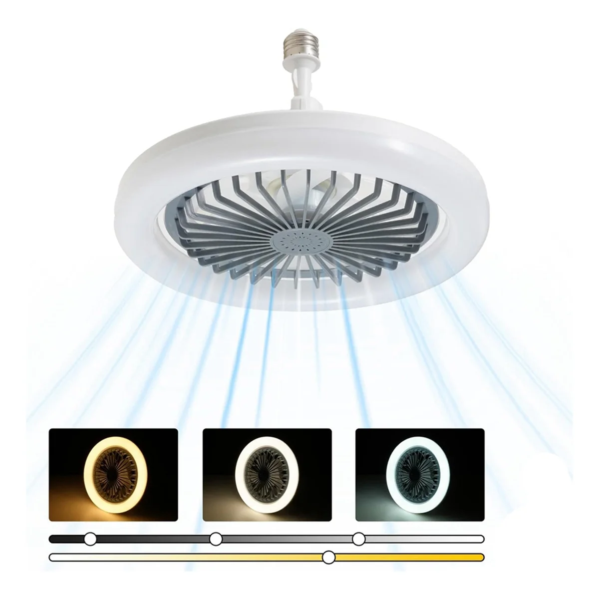 مروحة مقبس إضاءة متعددة الاتجاهات A26P مع جهاز تحكم عن بعد 10 بوصة، مروحة سقف لولبية في مقبس إضاءة لتعزيز وقابل للتعديل