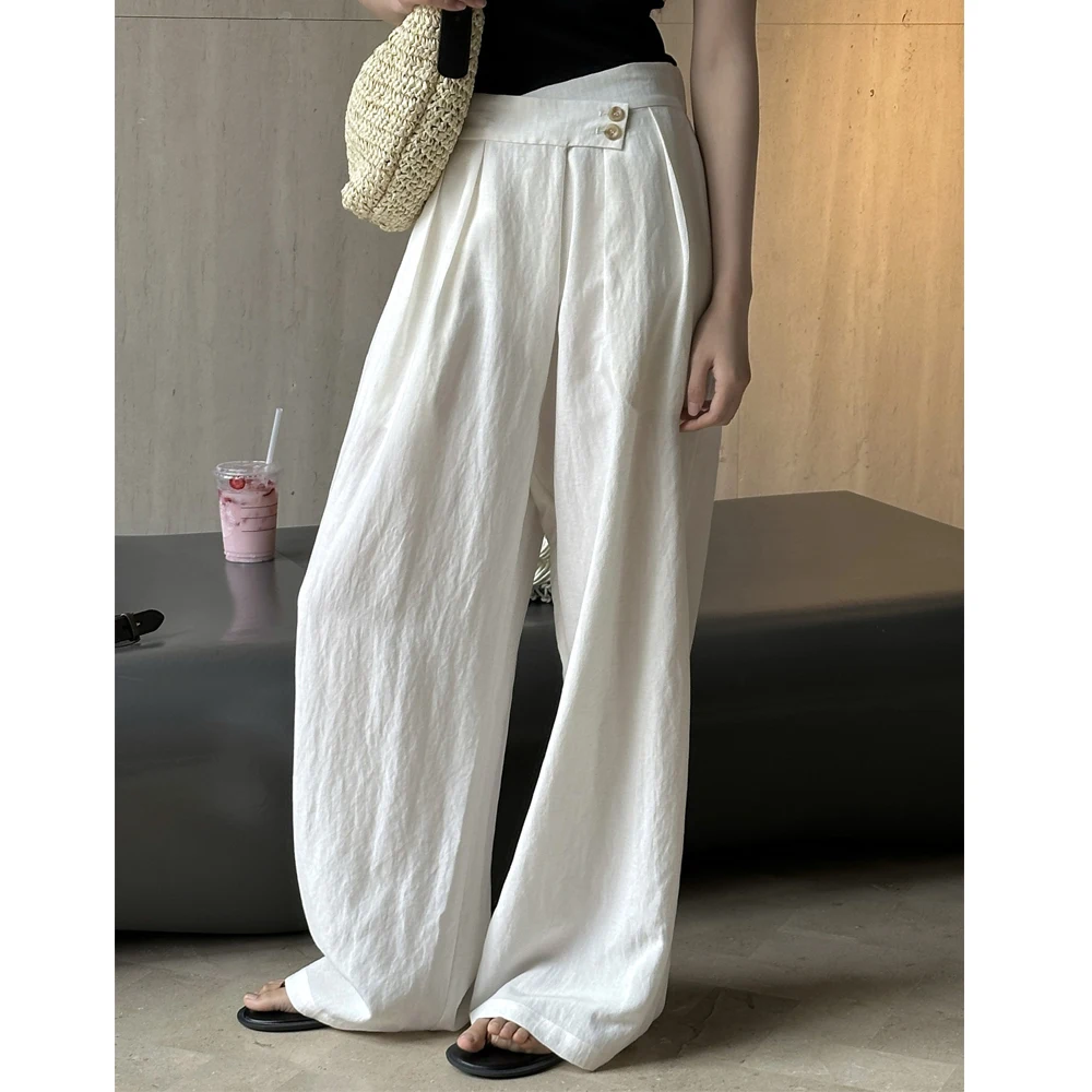 2024 Women Wide Leg Straight Pants High Waist Cotton And Linen Long Pants Pantalones Fashion Clothes Women Pants Female Trousers