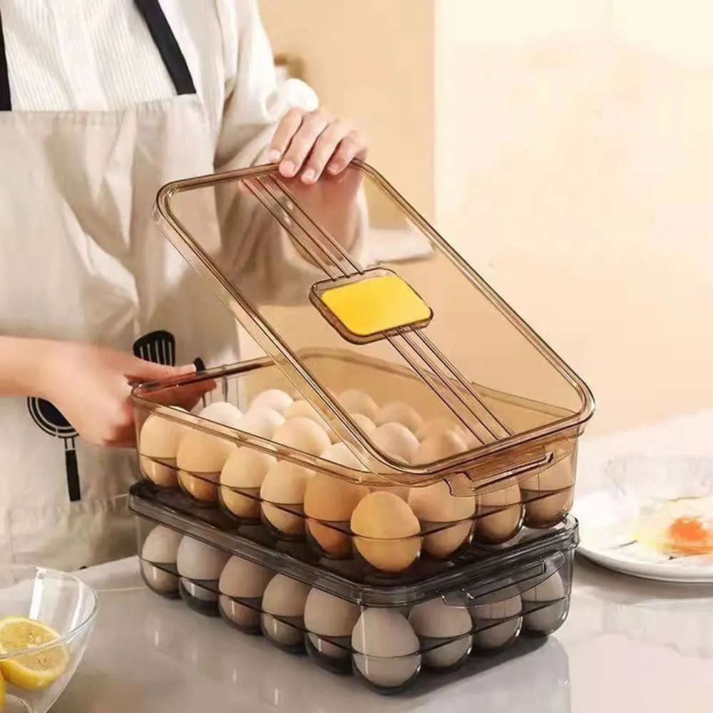 

Plastic 24 Grids Egg Storage Box Dust-proof Large Capacity Fridge Egg Organizer Stackable Anti-collision Egg Tray for Kitchen