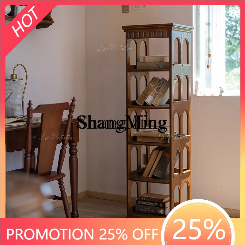 

ZYY household simple and high-end modern light luxury medium and ancient rotating frame living room solid wood storage rack