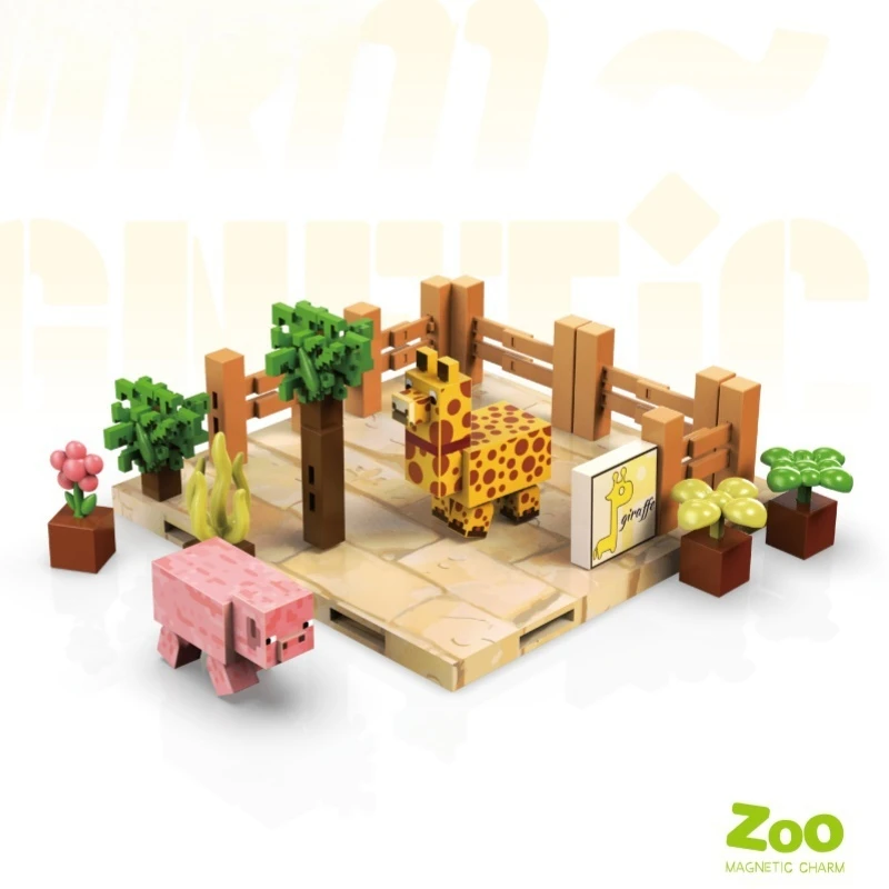 Mundo magnético série zoológico bloco de construção meninos e meninas crianças quebra-cabeça brinquedos magnéticos