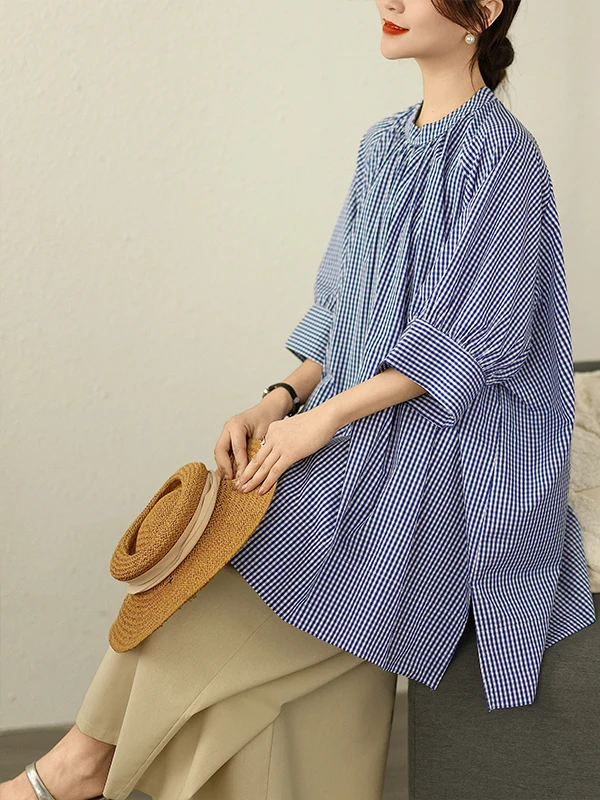 

Summer 2025 Stripe irt Women's f Sve Cover Belly Sun Protection Upper Apparel Artistic Plaid High-End Feel Commute St...